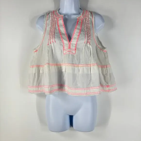 Pilcro Anthropologie Women's Top S White Raw Edge Linen Swing Coastal Boho - Picture 5 of 16